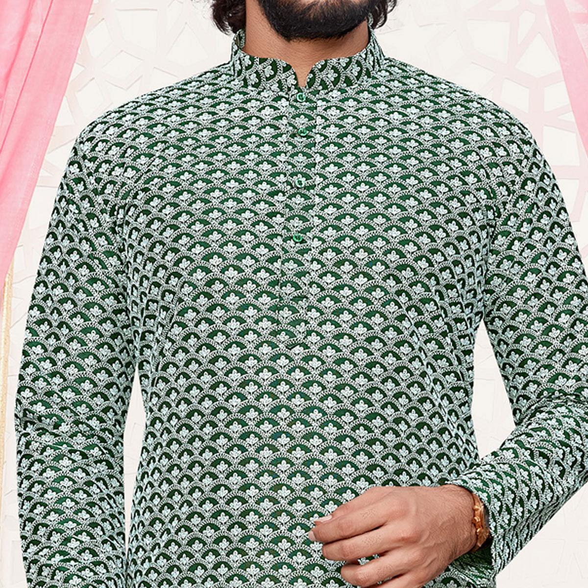 green-party-wear-lucknowi-work-silk-kurta-pyjama-set-114963