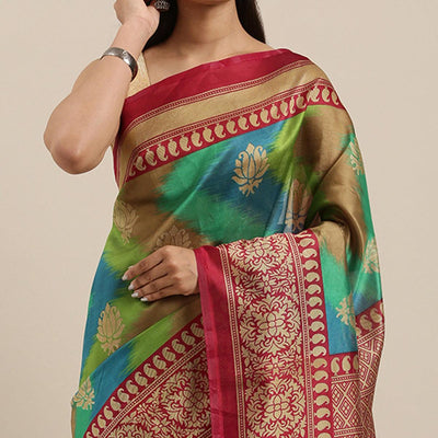 green-multi-color-festive-wear-woven-art-silk-saree-with-tassels-114050