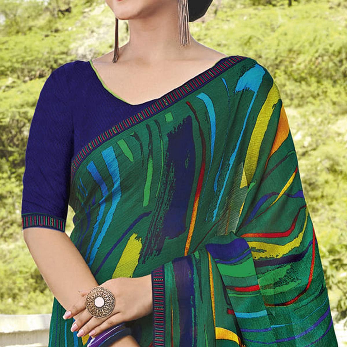 green-multicolored-casual-wear-printed-chiffon-saree-134363