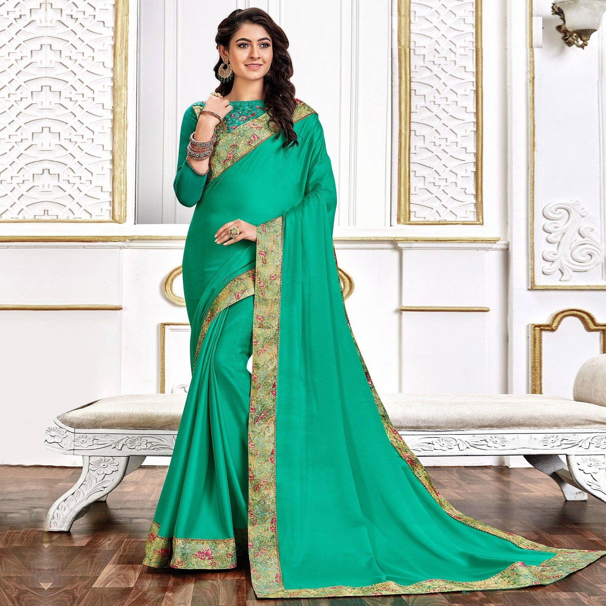 green-party-wear-border-work-silk-saree-141331