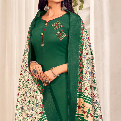 green-party-wear-embroidered-cotton-kurti-pant-set-with-dupatta-138548