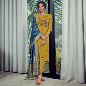green-party-wear-embroidered-silk-kurti-pant-set-with-banarasi-jacquard-dupatta-137986