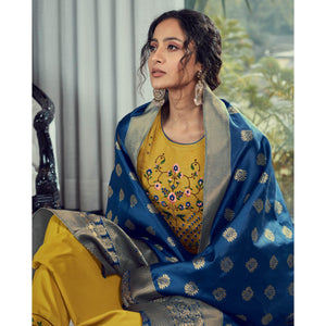 green-party-wear-embroidered-silk-kurti-pant-set-with-banarasi-jacquard-dupatta-137986