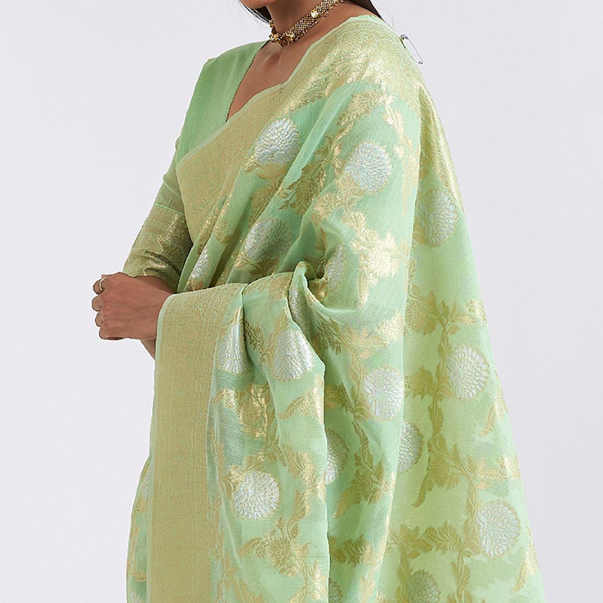 green-party-wear-woven-pure-linen-saree-117782