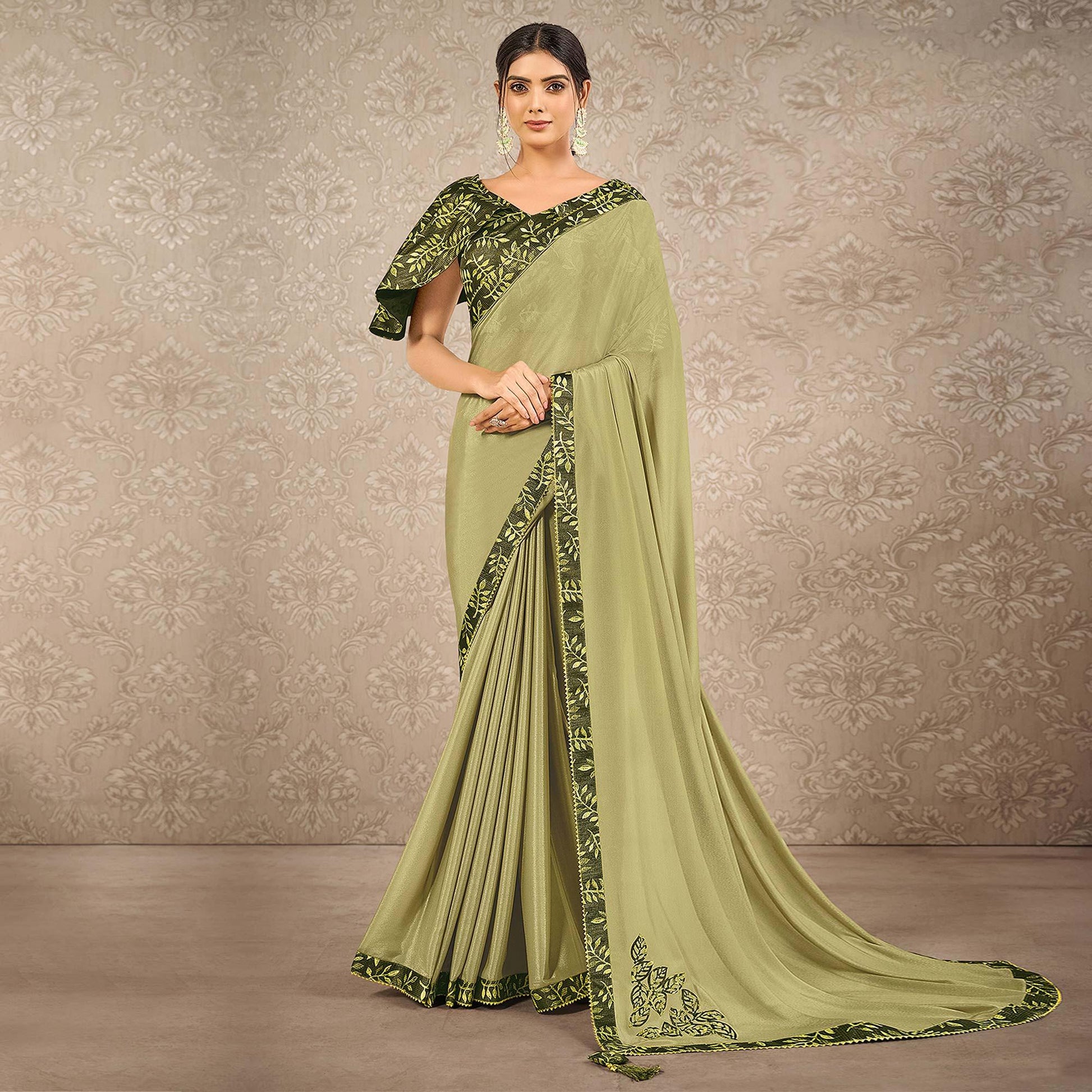 green-partywear-appliqued-with-digital-printed-georgette-saree-139225
