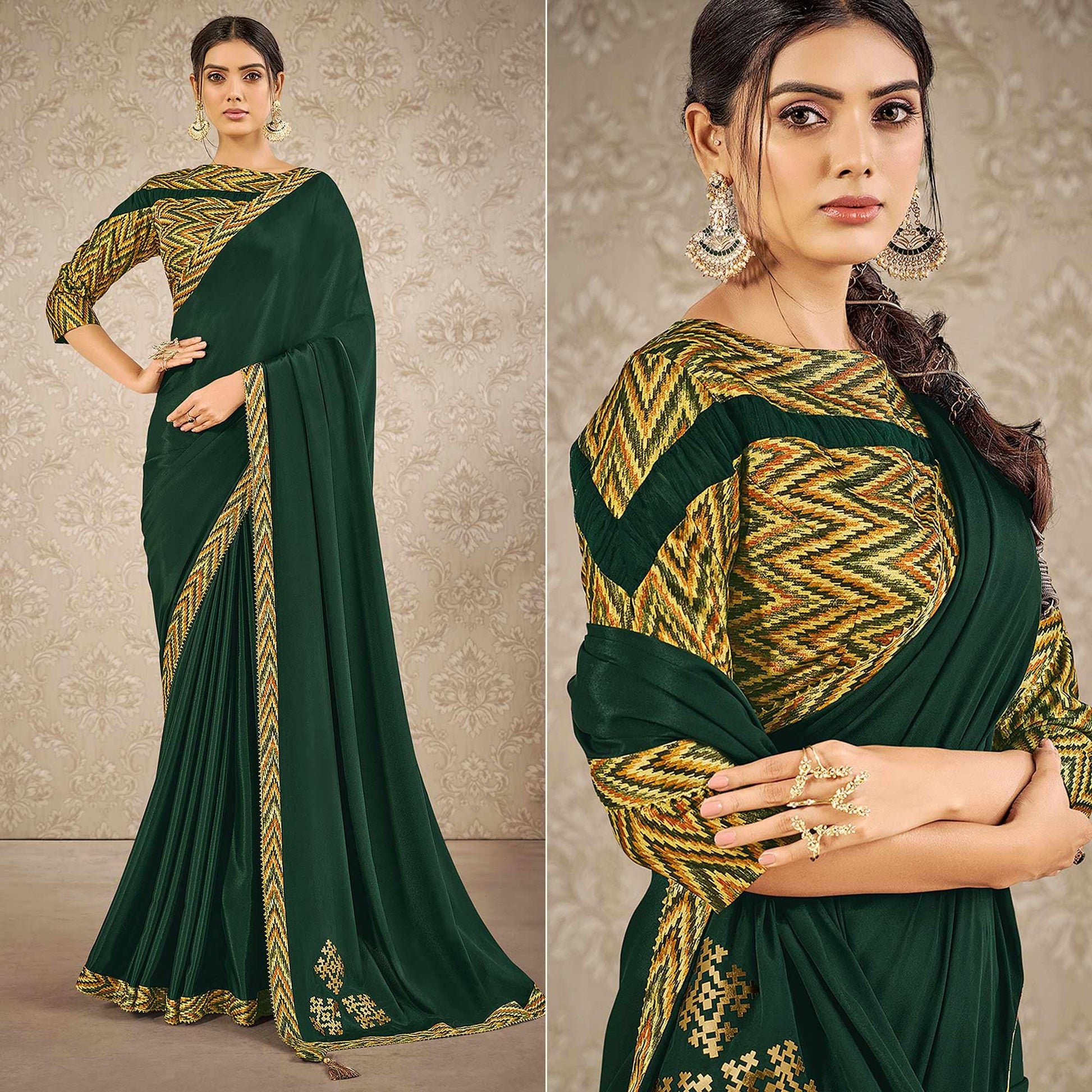 green-partywear-appliqued-with-digital-printed-satin-saree-139224