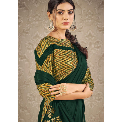 green-partywear-appliqued-with-digital-printed-satin-saree-139224
