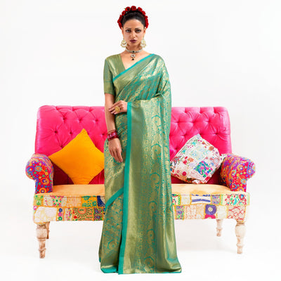 green-partywear-banarasi-woven-silk-saree-117935