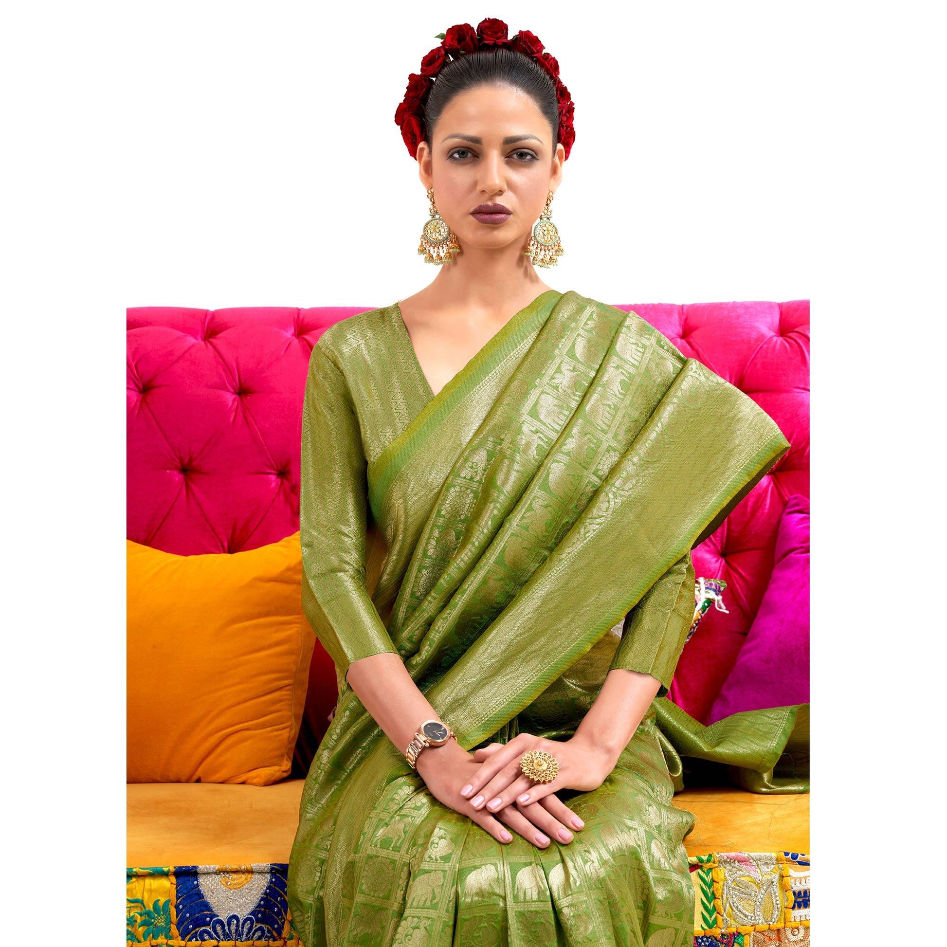 green-partywear-banarasi-woven-silk-saree-117940