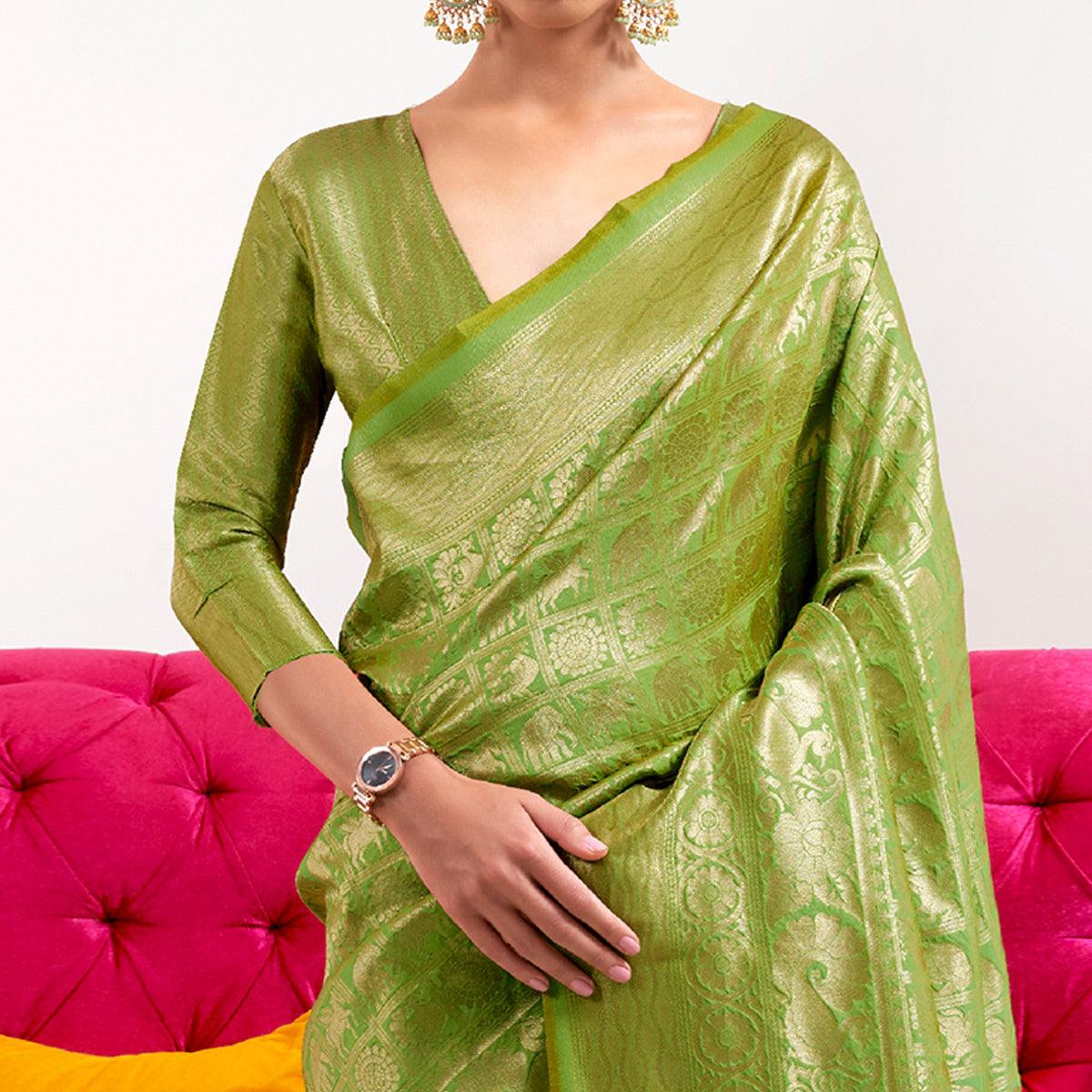 green-partywear-banarasi-woven-silk-saree-117940