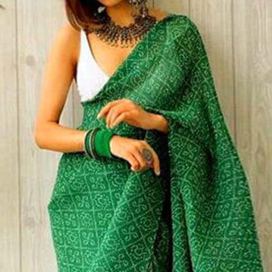 green-partywear-bandhani-printed-georgette-saree-138460