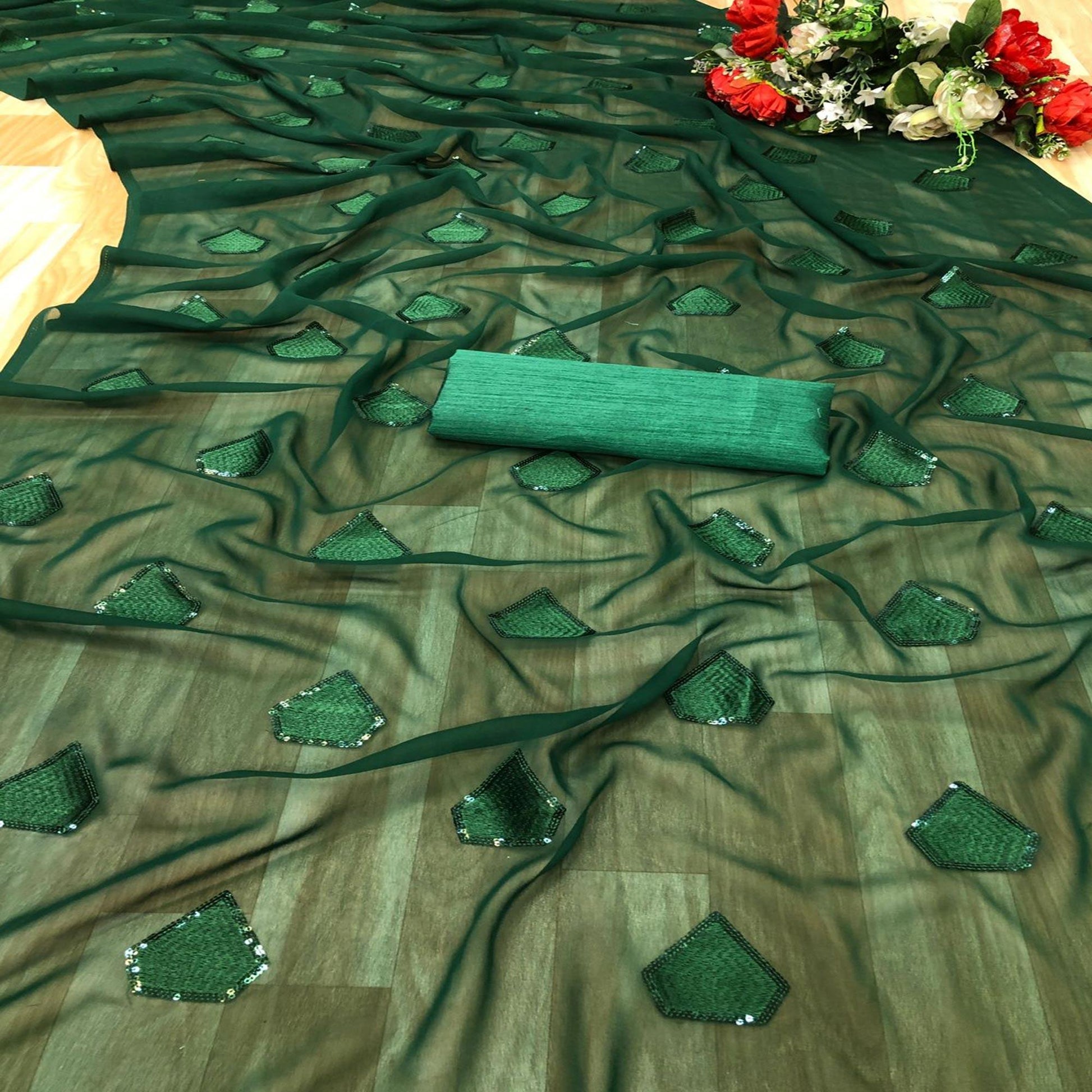 green-partywear-diamond-sequence-georgette-saree-132038
