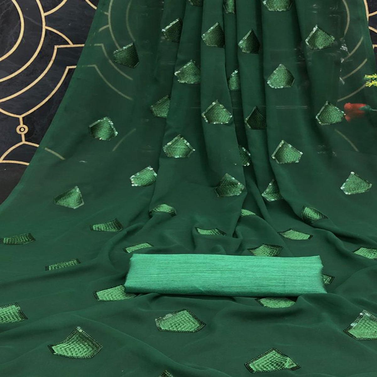 green-partywear-diamond-sequence-georgette-saree-132038