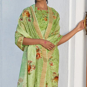 green-partywear-digital-printed-sequence-woven-pure-linen-saree-137912