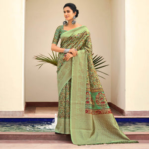 green-partywear-digital-printed-silk-saree-124415