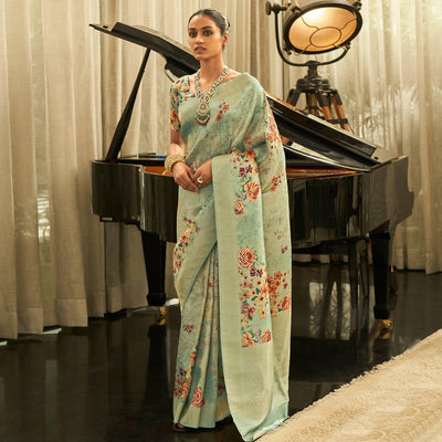 green-partywear-digital-printed-silk-saree-127933