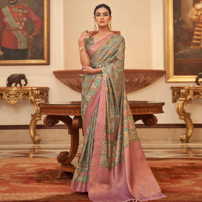green-partywear-digital-printed-silk-saree-134050