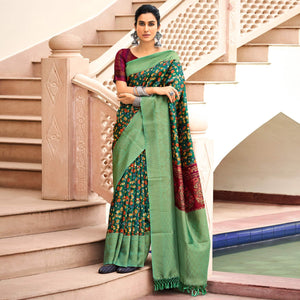 green-partywear-digital-printed-silk-saree-124417