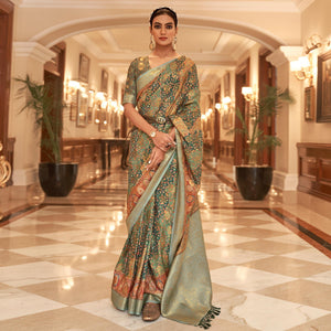 green-partywear-digital-printed-silk-saree-134054