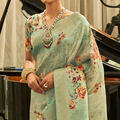 green-partywear-digital-printed-silk-saree-127933