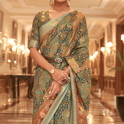 green-partywear-digital-printed-silk-saree-134054