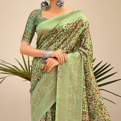 green-partywear-digital-printed-silk-saree-124415