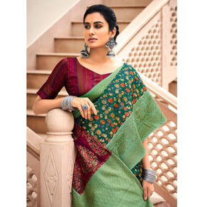 green-partywear-digital-printed-silk-saree-124417