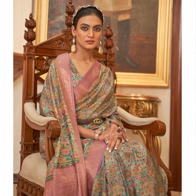 green-partywear-digital-printed-silk-saree-134050