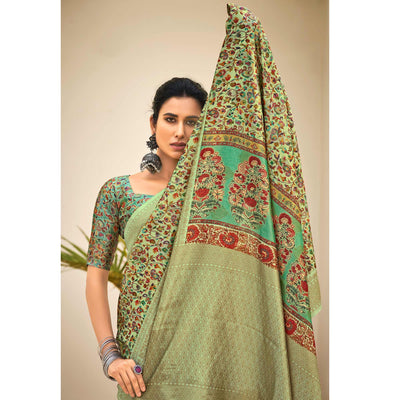 green-partywear-digital-printed-silk-saree-124415