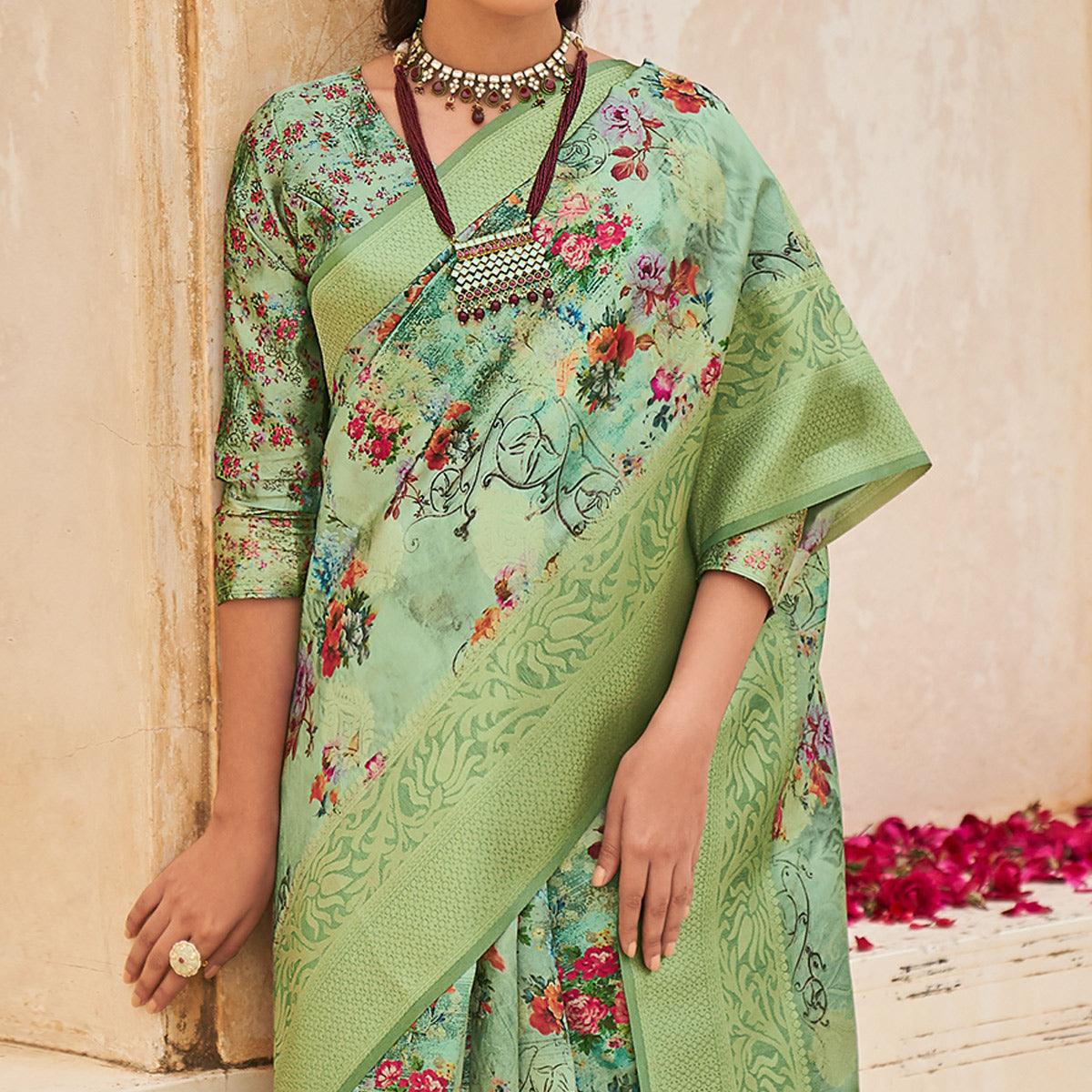 green-partywear-digital-printed-silk-saree-130215
