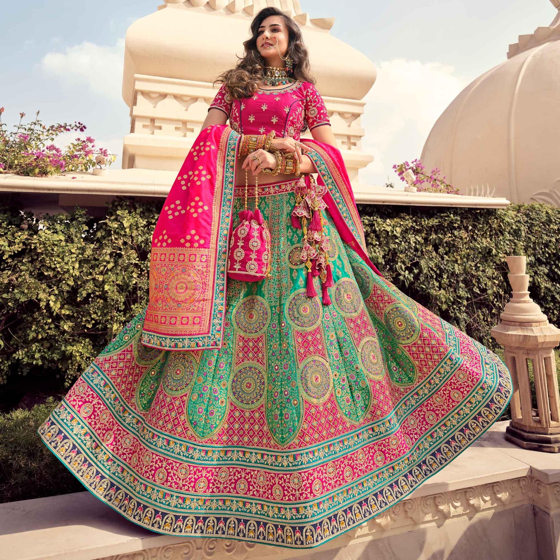 green-partywear-stone-embroiderd-banarasi-silk-lehenga-139014