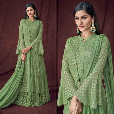 green-partywear-embroidered-embellished-georgette-lehenga-choli-with-jacket-139406