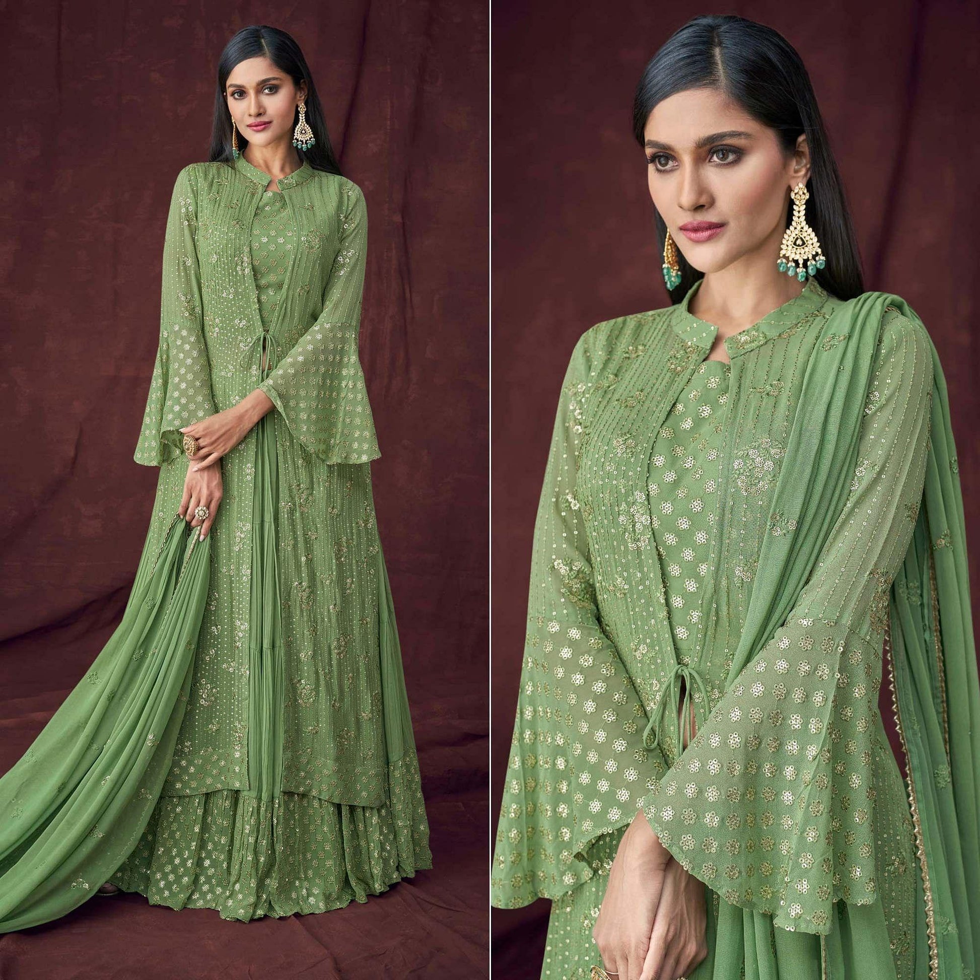green-partywear-embroidered-embellished-georgette-lehenga-choli-with-jacket-139406
