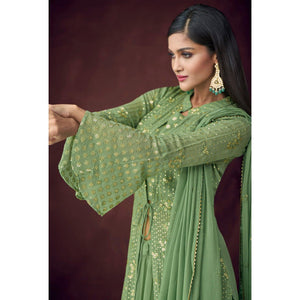 green-partywear-embroidered-embellished-georgette-lehenga-choli-with-jacket-139406