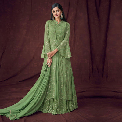 green-partywear-embroidered-embellished-georgette-lehenga-choli-with-jacket-139406