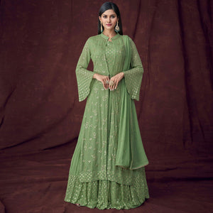 green-partywear-embroidered-embellished-georgette-lehenga-choli-with-jacket-139406