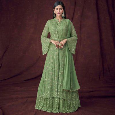green-partywear-embroidered-embellished-georgette-lehenga-choli-with-jacket-139406