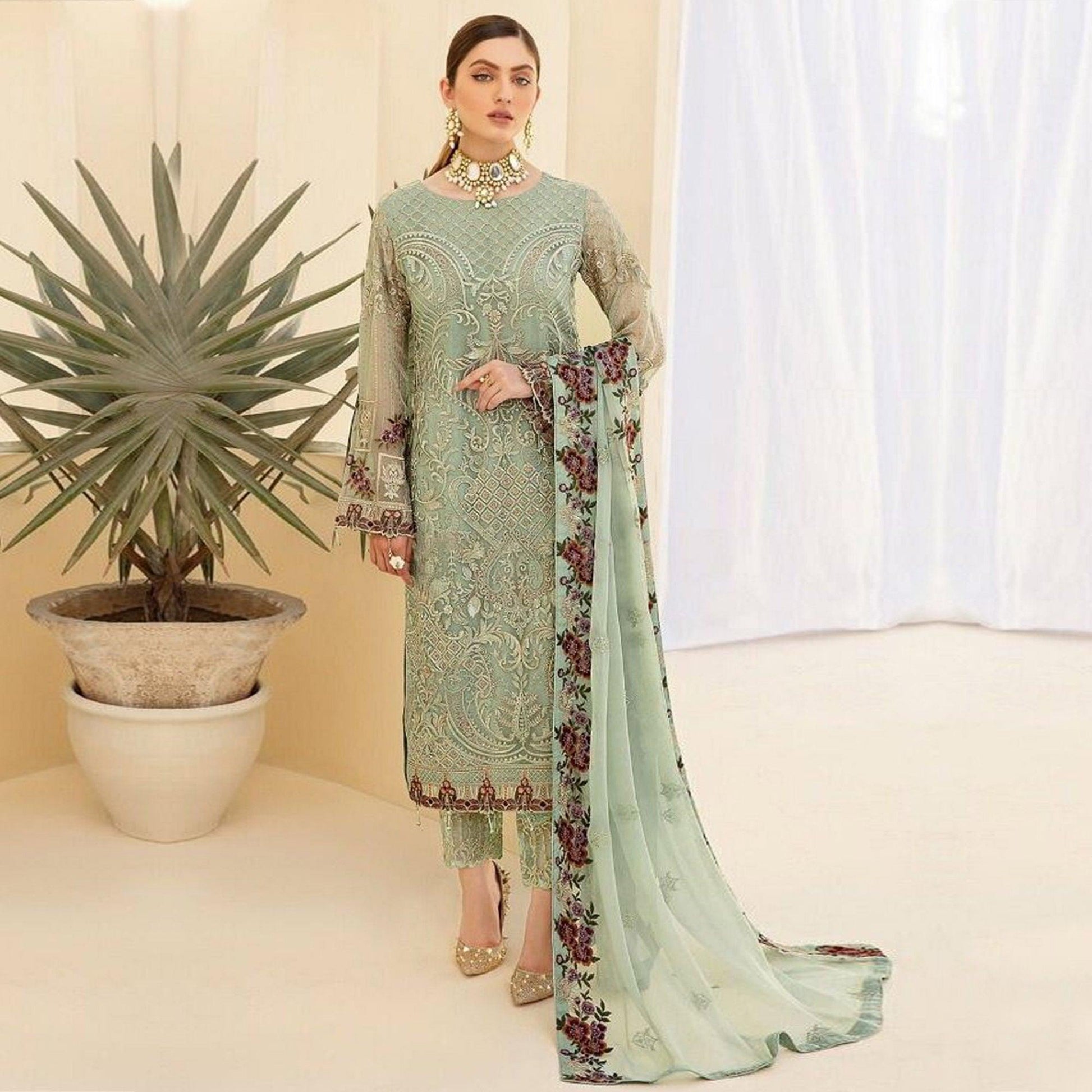 green-partywear-embroidered-embellished-georgette-pakistani-suit-138886