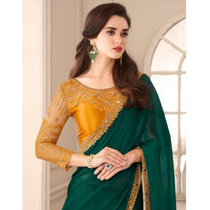 green-partywear-embroidered-embellished-satin-saree
