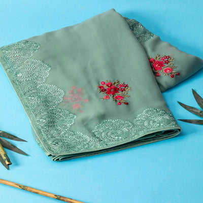 green-partywear-embroidered-butta-georgette-saree-129819