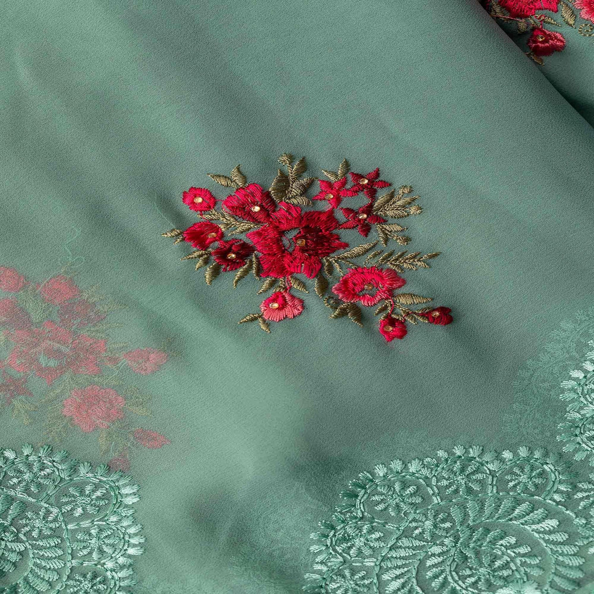 green-partywear-embroidered-butta-georgette-saree-129819