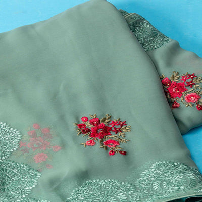 green-partywear-embroidered-butta-georgette-saree-129819