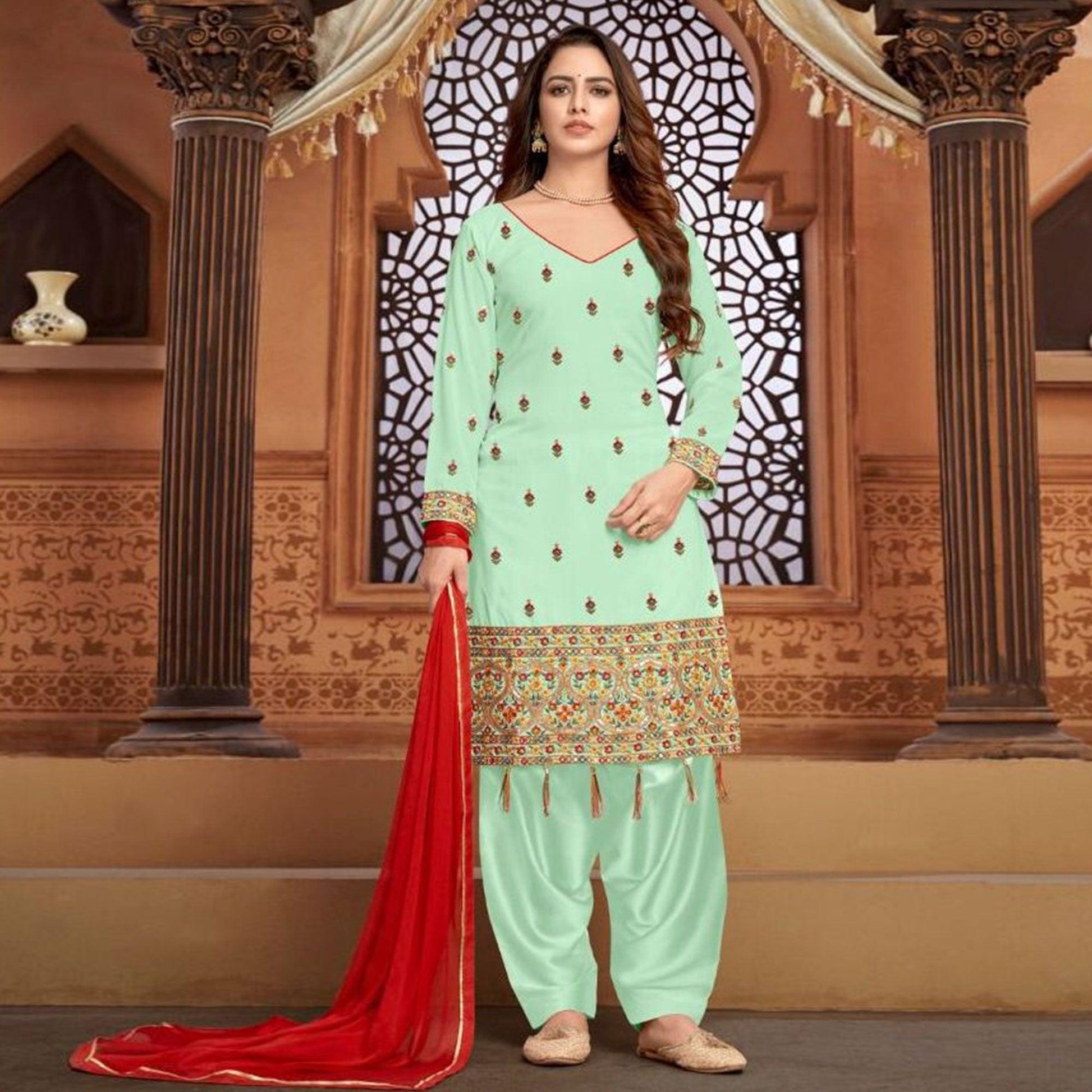 green-partywear-embroidered-faux-georgette-patiala-suit-136603