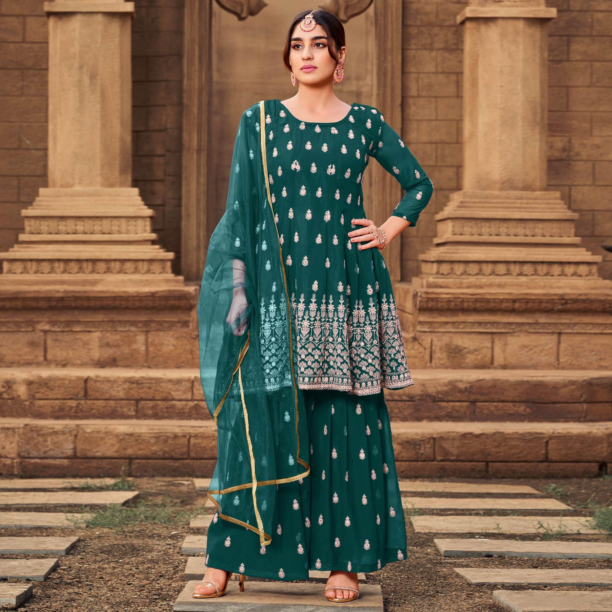 green-partywear-embroidered-georgette-sharara-suit-139493
