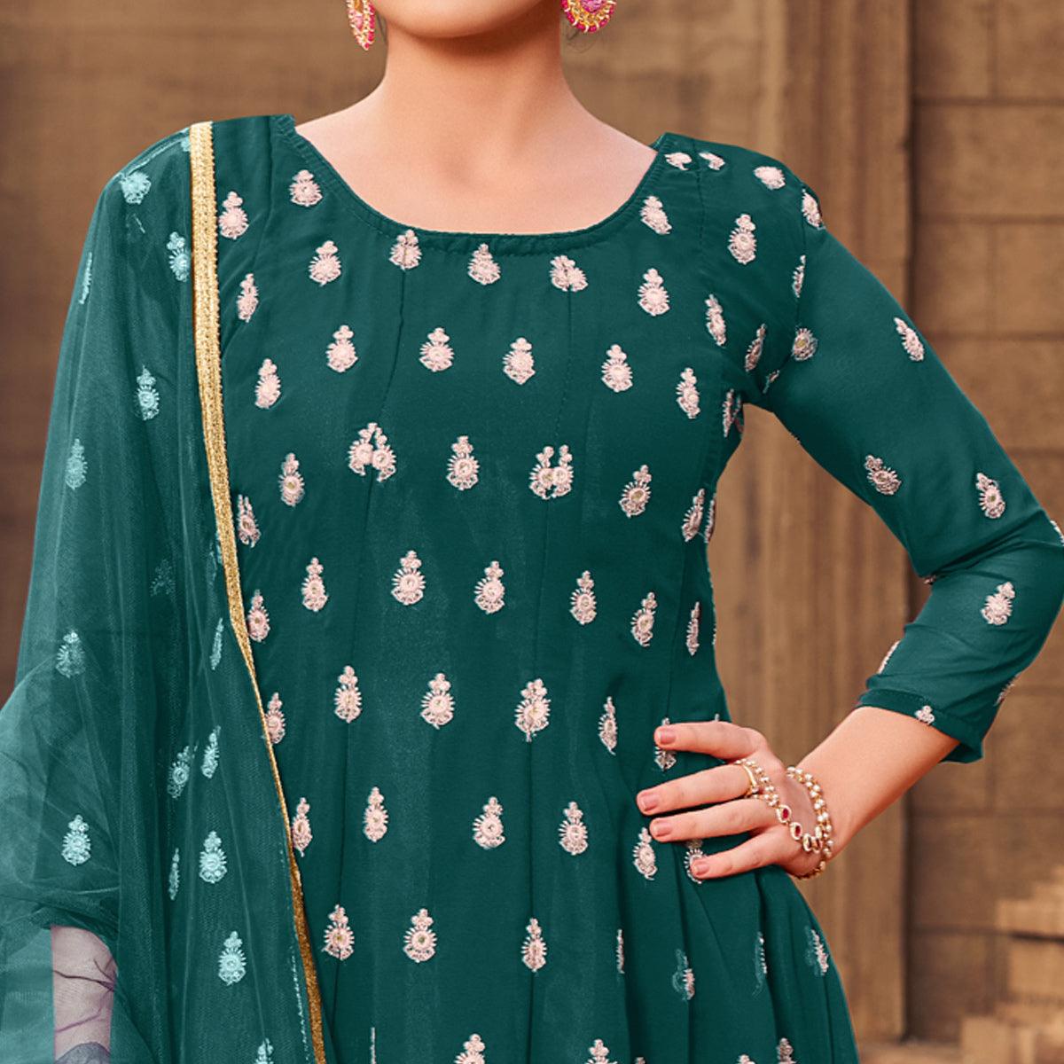 green-partywear-embroidered-georgette-sharara-suit-139493