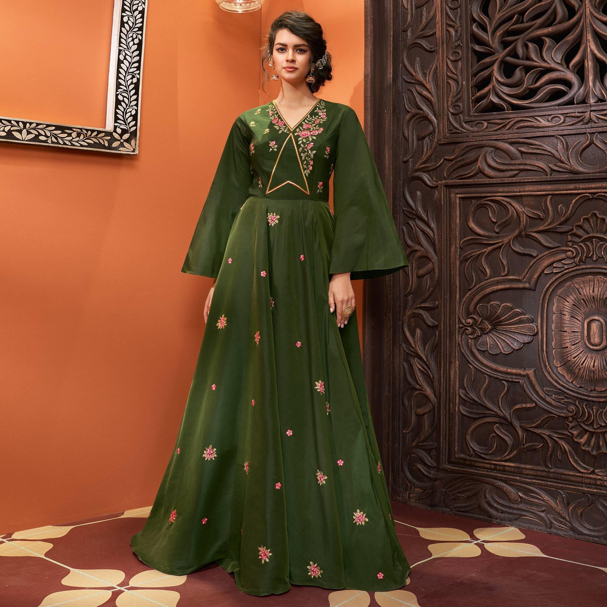 green-partywear-embroidered-heavy-cotton-gown-118758