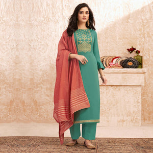 green-partywear-embroidered-jaam-silk-kurti-pant-set-132641