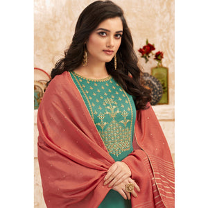 green-partywear-embroidered-jaam-silk-kurti-pant-set-132641