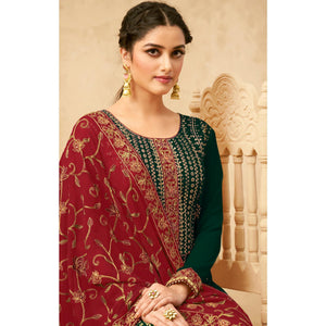 green-partywear-embroidered-pure-georgette-kurti-pant-set-132635