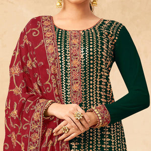 green-partywear-embroidered-pure-georgette-kurti-pant-set-132635